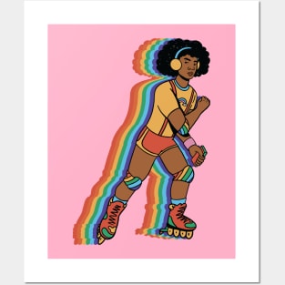 Vintage Roller Girl on Rollerblades // Rainbow Skater Posters and Art